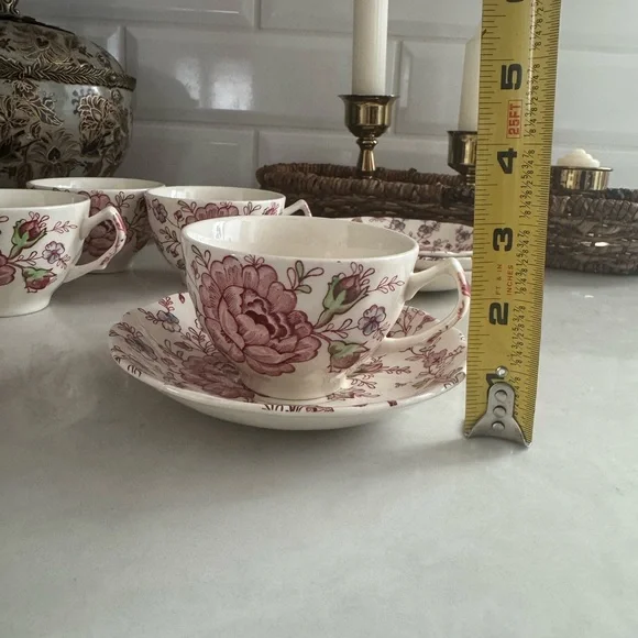 Vintage Johnson Bros. Rose Chintz Tea Cup & Saucer  Made In England Set of 4 - Picture 9 of 9